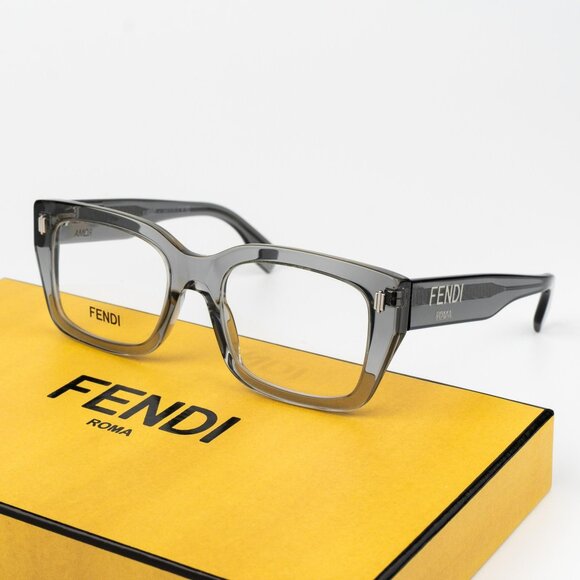 Fendi ROMA Men Eyeglasses Rectangular Transparent Grey FE50094I 020 BRAND NEW